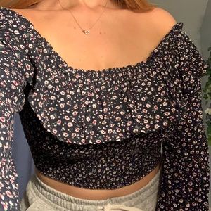 Floral LA Hearts off the shoulder long sleeve